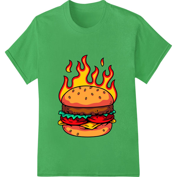 Flaming Hot Burger - Fiery Fast Food DTF Heat Transfer - SUPERDTF - DTF Prints - DTF Transfers - Custom DTF Prints