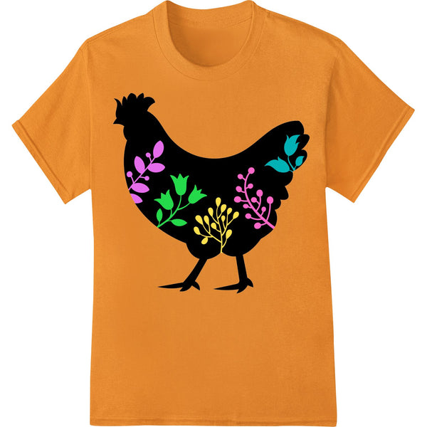 Floral Chicken Silhouette Easter Heat Transfer Design - SUPERDTF - DTF Prints - DTF Transfers - Custom DTF Prints