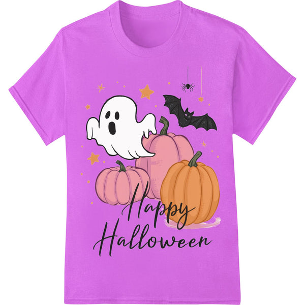 Friendly Ghost & Pumpkins Happy Halloween Heat Transfer - SUPERDTF - DTF Prints - DTF Transfers - Custom DTF Prints