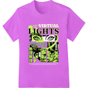 Futuristic 'LIGHTS' Green Graphic Digital Art Heat Transfer - SUPERDTF - DTF Prints - DTF Transfers - Custom DTF Prints