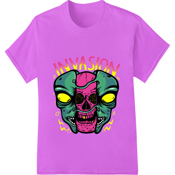 Neon Alien Skull Invasion: Bold DTF Print for Edgy Style - SUPERDTF - DTF Prints - DTF Transfers - Custom DTF Prints