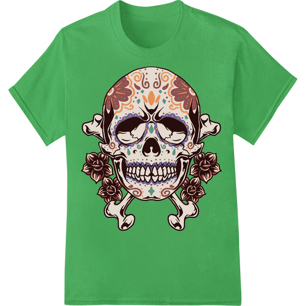 Ornate Day of the Dead Sugar Skull with Floral Design - SUPERDTF - DTF Prints - DTF Transfers - Custom DTF Prints