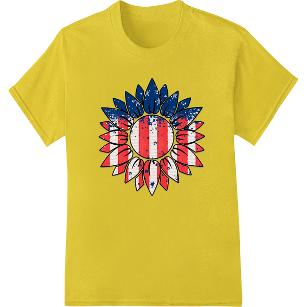 Patriotic Sunflower - USA Red White & Blue Stripe Design - SUPERDTF - DTF Prints - DTF Transfers - Custom DTF Prints