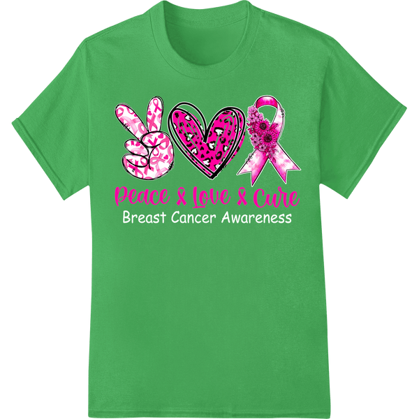 Peace, Love & Cure: Support Breast Cancer Awareness - SUPERDTF - DTF Prints - DTF Transfers - Custom DTF Prints