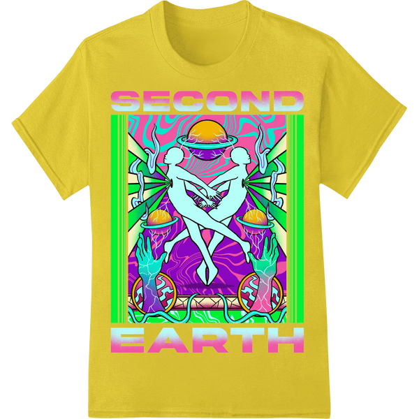 Psychedelic Surreal Alien Being on Geometric Background - SUPERDTF - DTF Prints - DTF Transfers - Custom DTF Prints